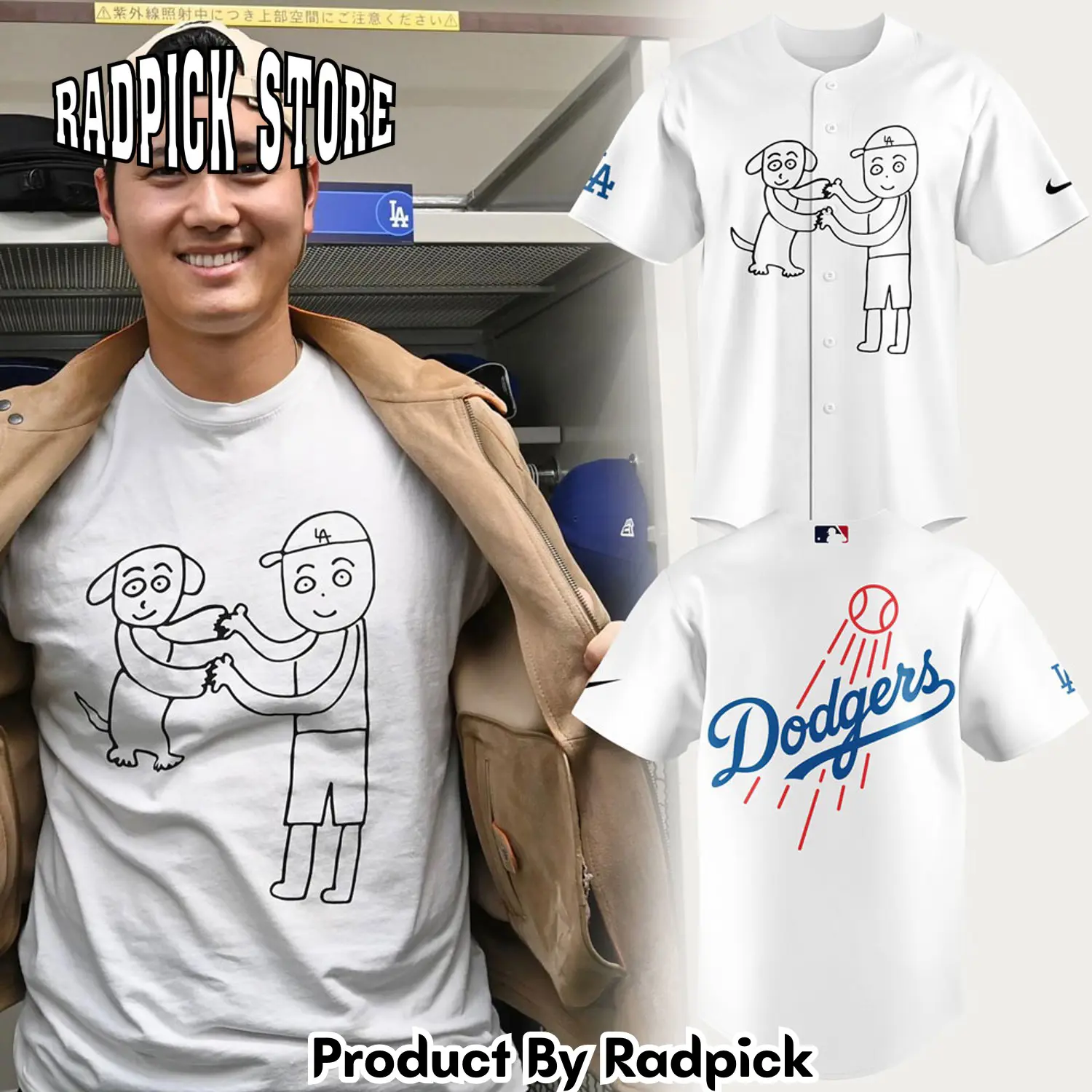 Radpick shohei ohtani and decopin drawn by kenta maeda v3 baseball jersey rp12784